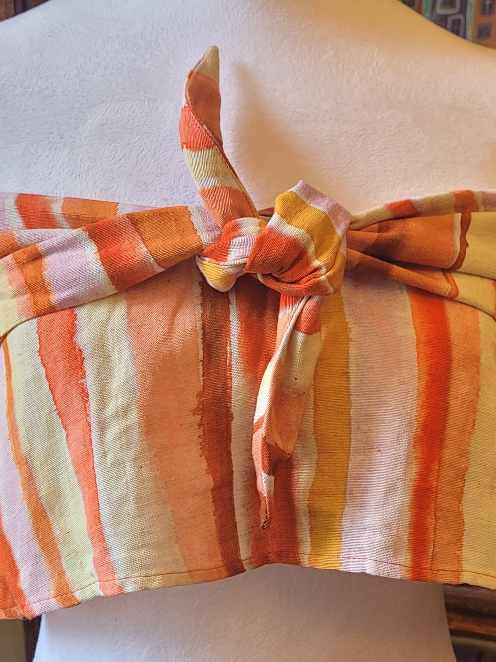 🥳5/$25!🥳 Pull&Bear Orange and Yellow Striped Tie-Front Crop Top